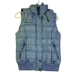 ESPRIT Vest Vintage Down Filled Faux Fur Removable Hood Snap Closure Zip Pocket‎